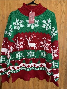 Jouica Women’s Red & Green Reindeer Holiday Sweater XL A31D